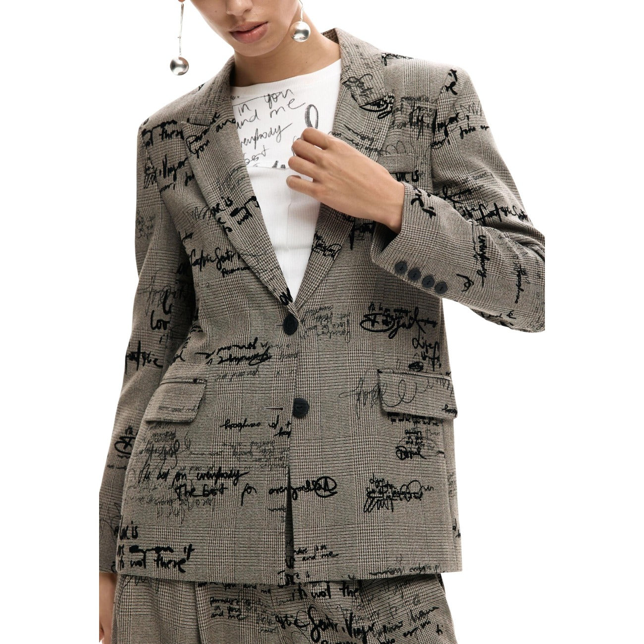 Desigual Print Blazer Dames Grijs