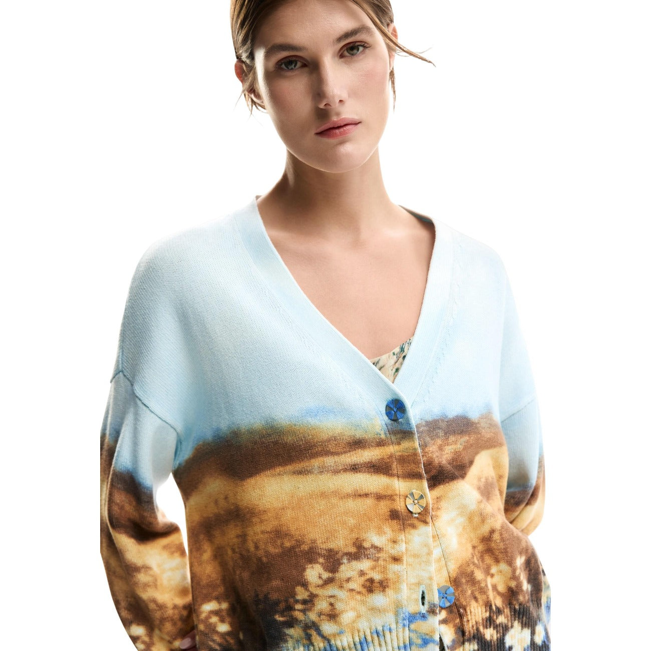 Desigual Print Cardigan Dames Lichtblauw