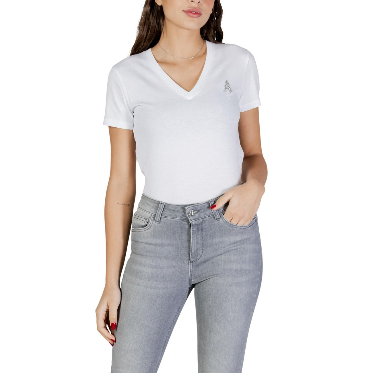 Armani Exchange V-hals T-shirt Dames Beige