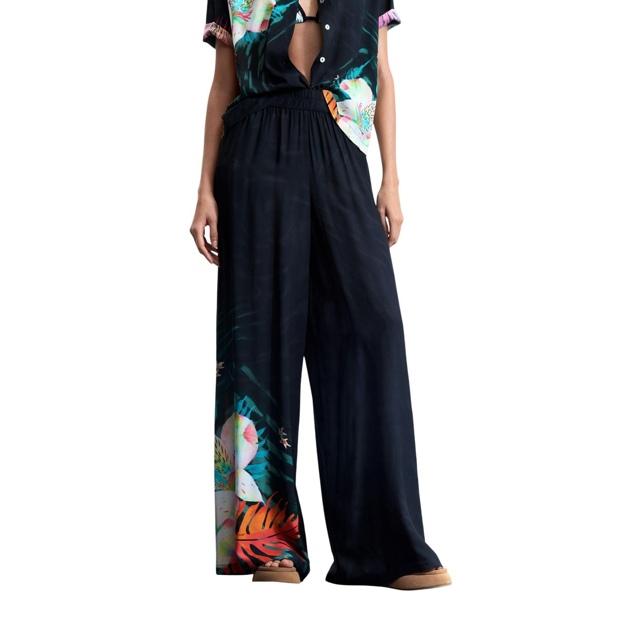 Desigual Bloemen Broek Dames Zwart