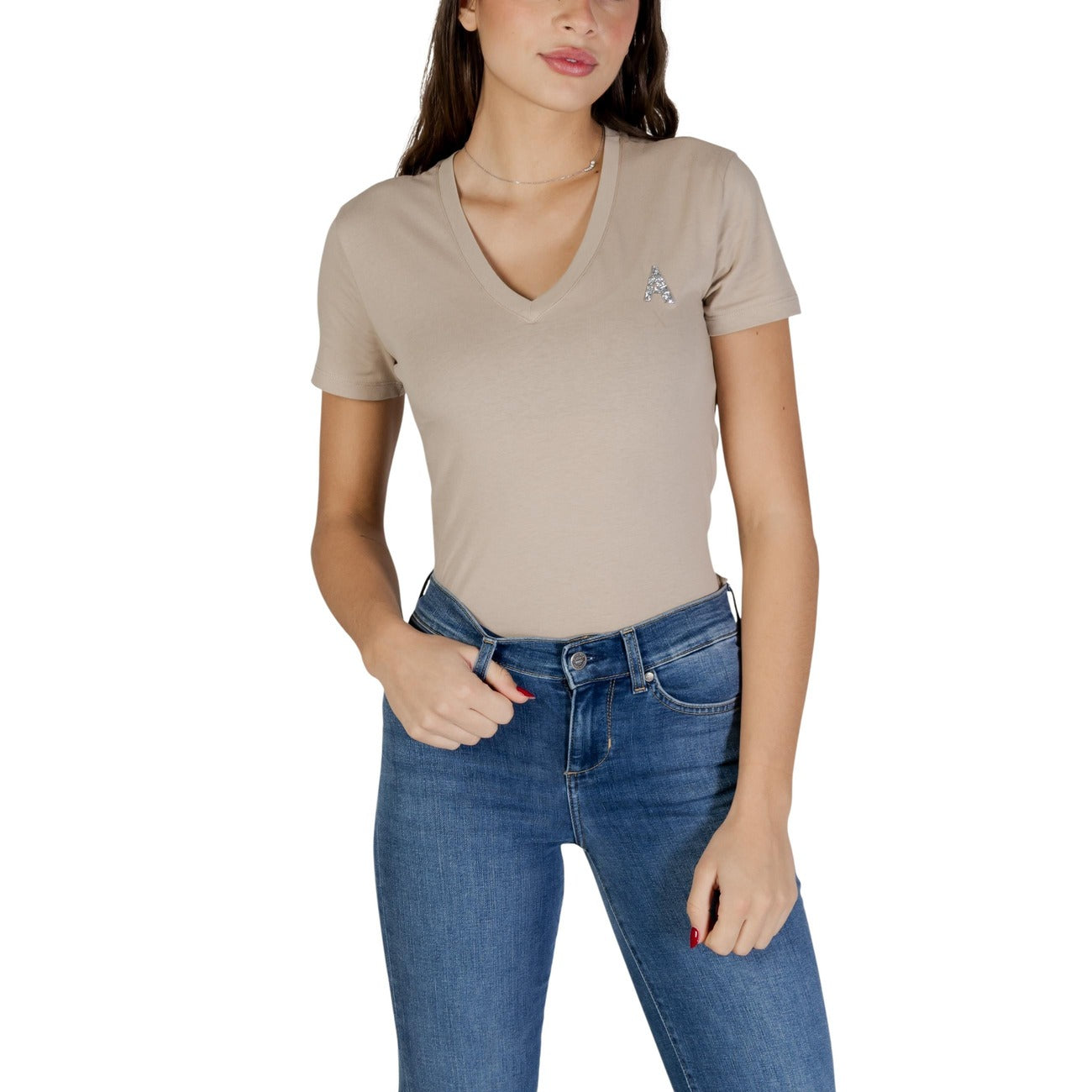 Armani Exchange V-hals T-shirt Dames Beige