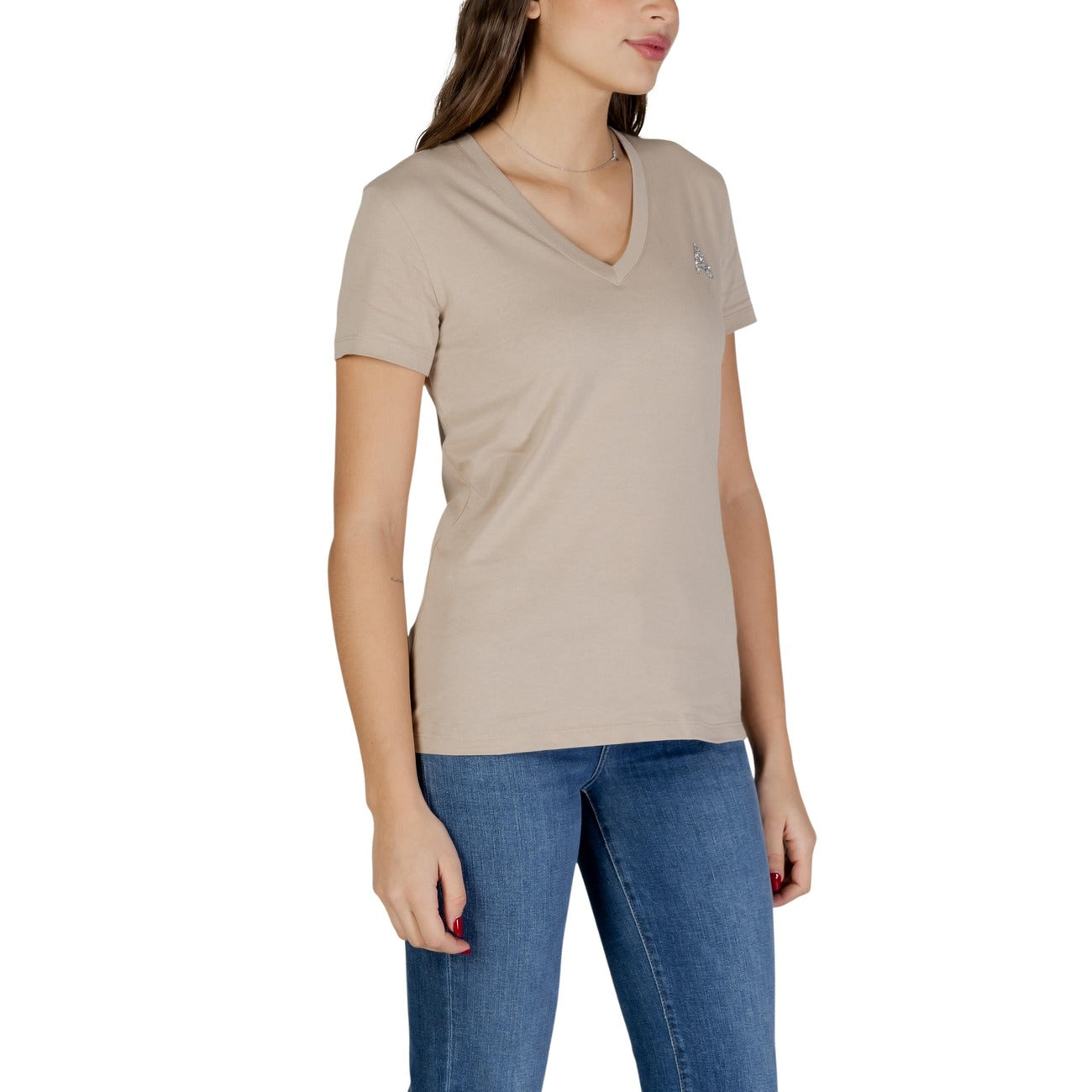 Armani Exchange V-hals T-shirt Dames Beige