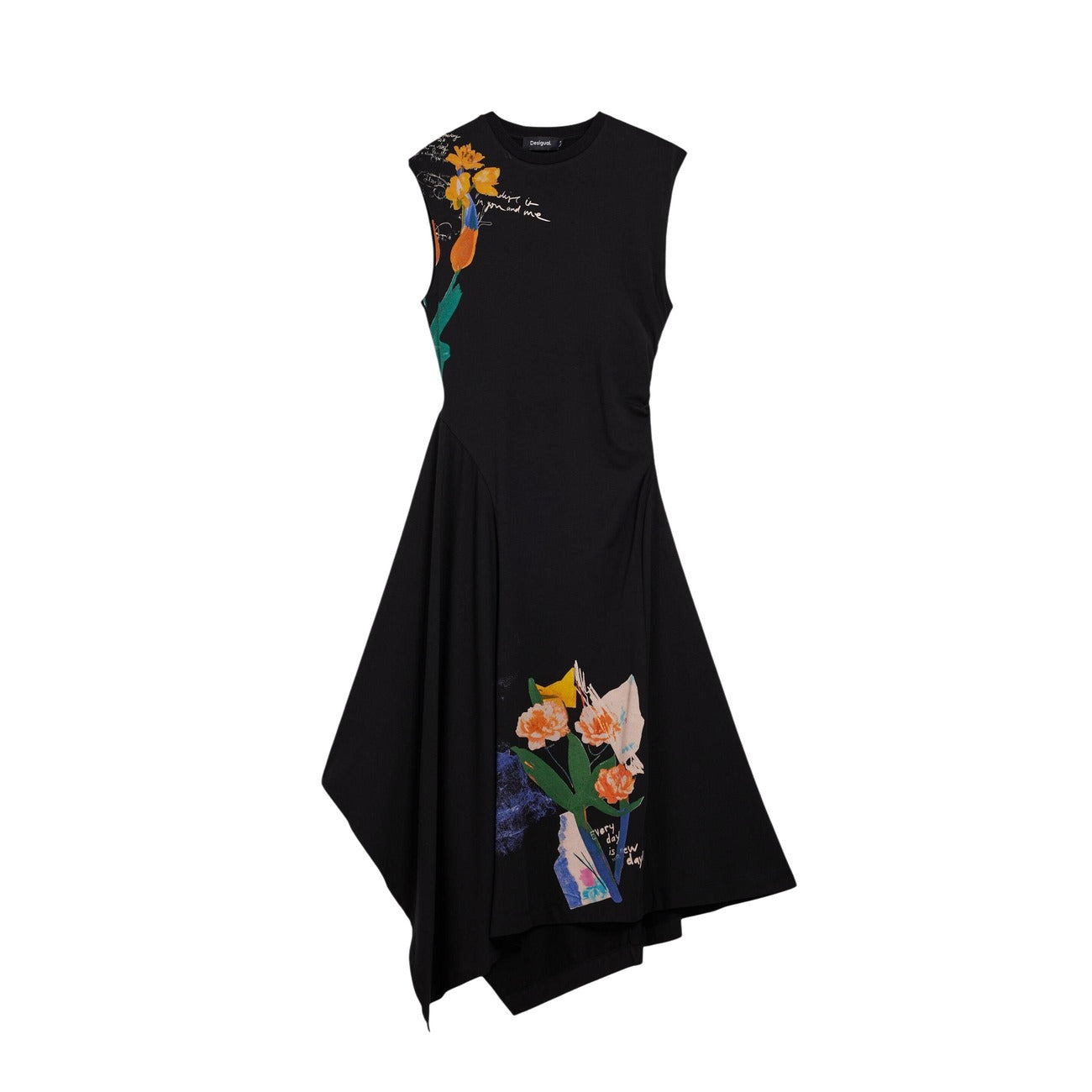 Desigual Mouwloze Print Jurk Dames Zwart