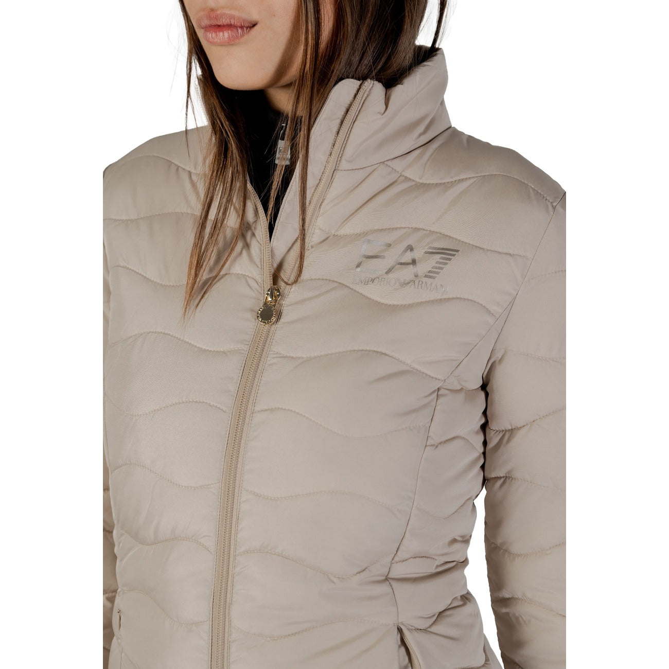 EA7 Emporio Armani Windjack Dames Beige – Hoge Hals & 100% Polyester