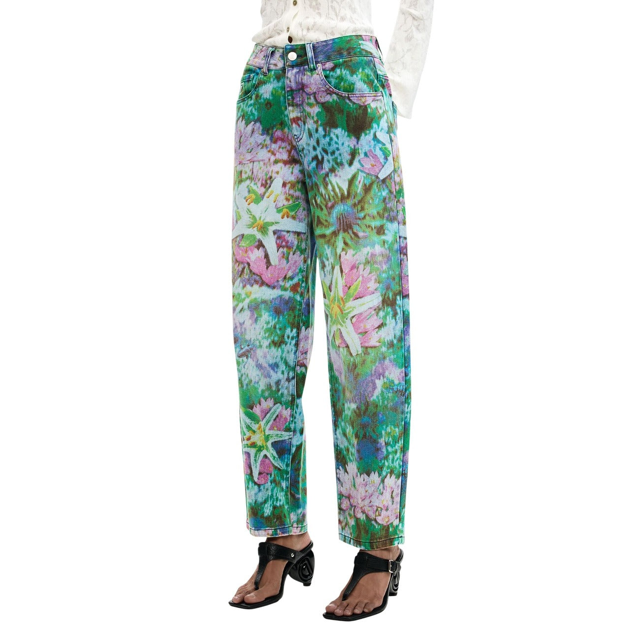 Desigual Bloemen Jeans Dames Lichtblauw