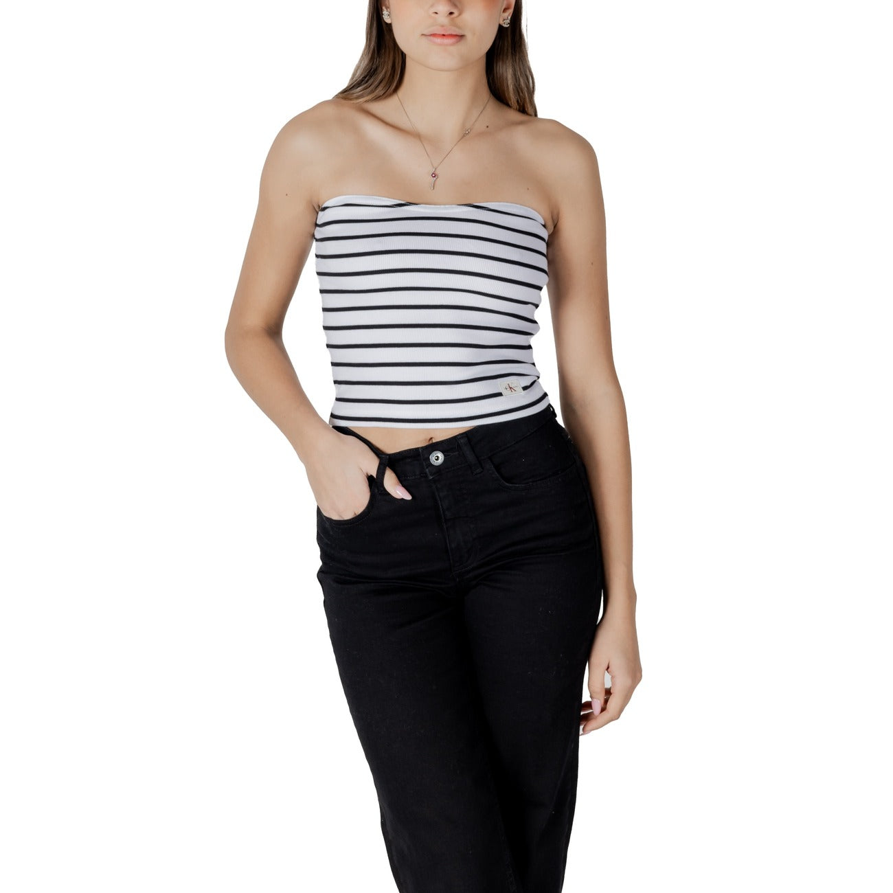 Calvin Klein Jeans Gestreepte Mouwloze Top Dames Wit