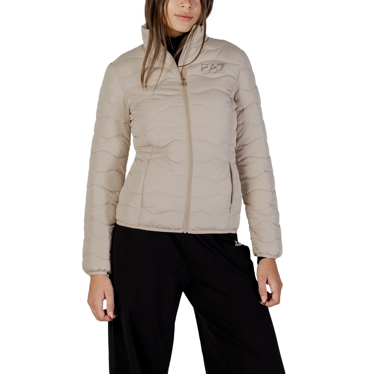 EA7 Emporio Armani Windjack Dames Beige – Hoge Hals & 100% Polyester