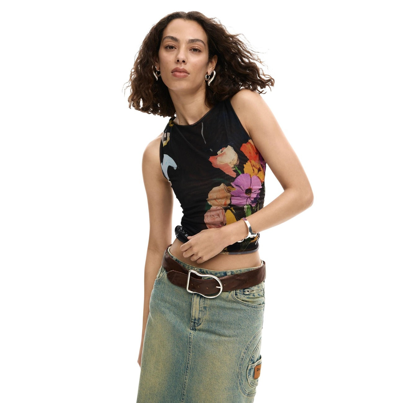 Desigual Bloemen Top Dames Zwart