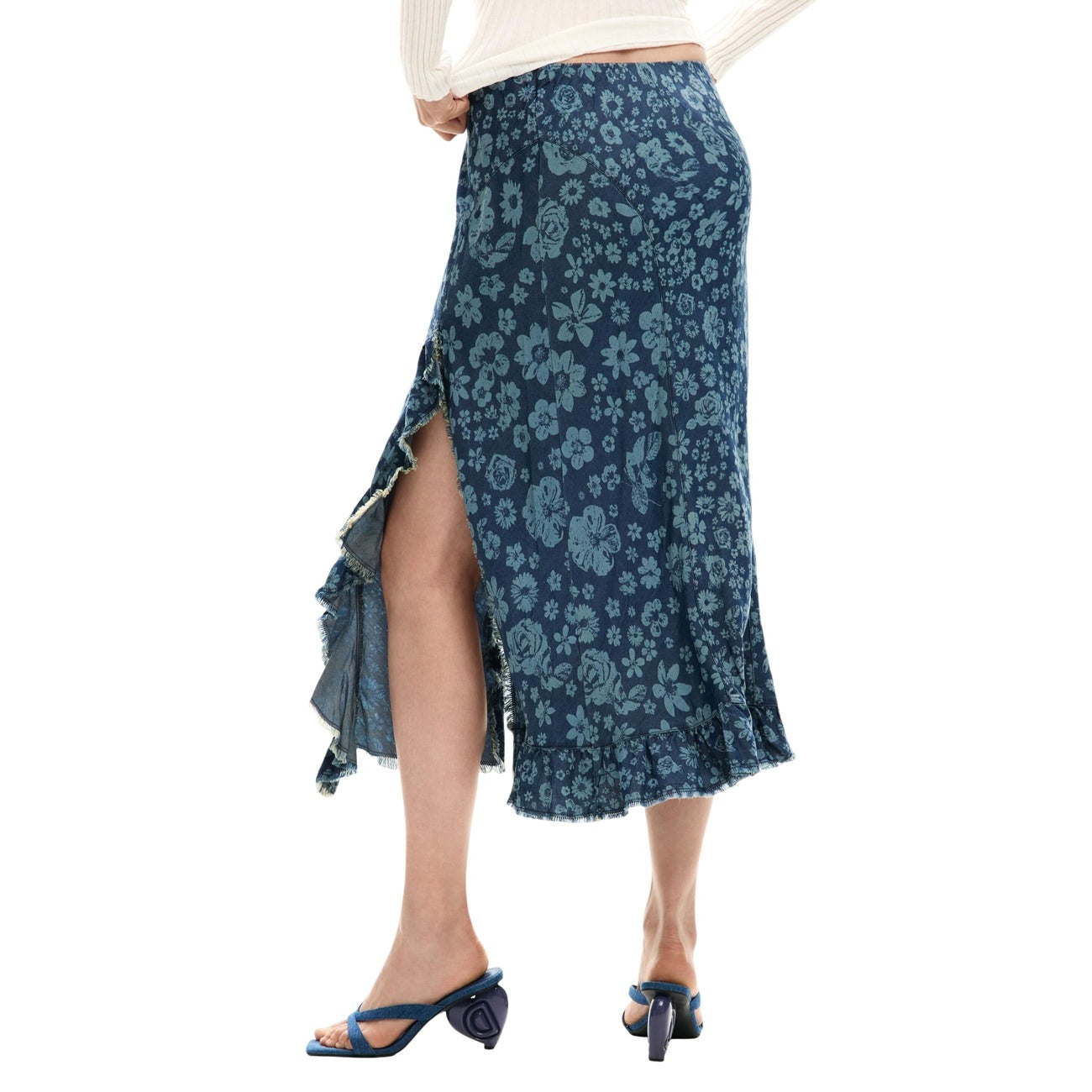 Desigual Bloemen Rok Dames Blauw
