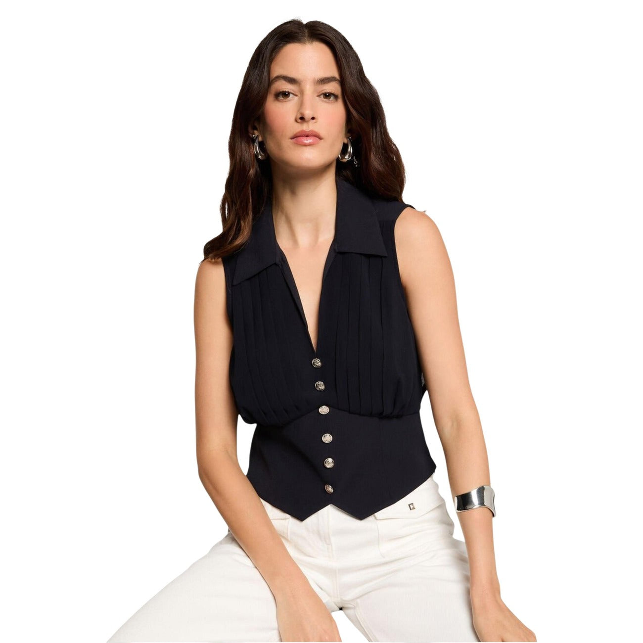 Morgan De Toi Mouwloze Blouse Dames Blauw