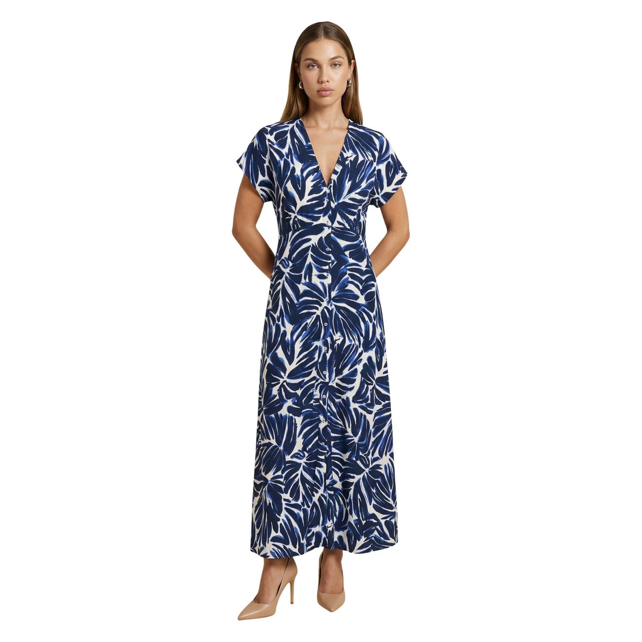 Only Elegante Jurk Dames Blauw Bruin