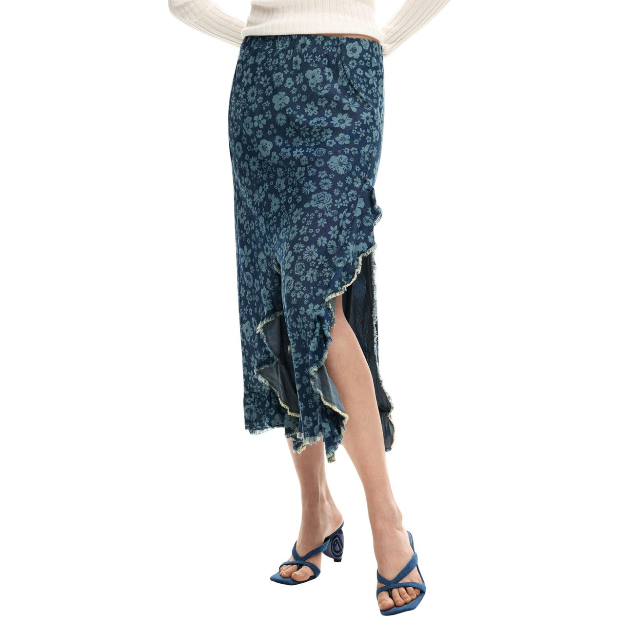 Desigual Bloemen Rok Dames Blauw