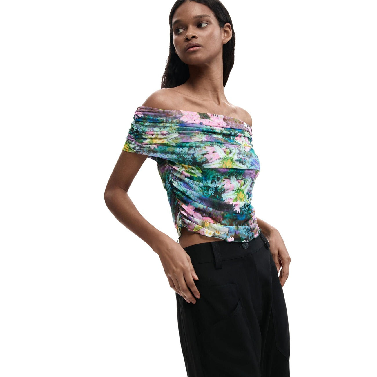 Desigual Bloemen Top Dames Lichtblauw