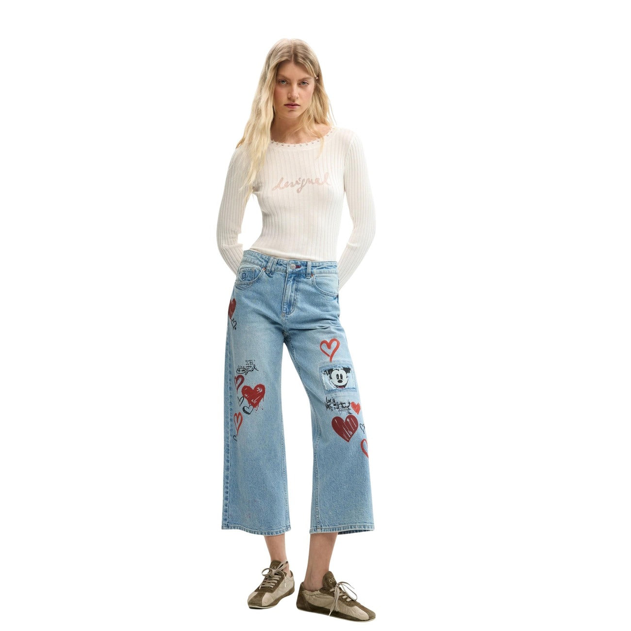 Desigual Print Jeans Dames Lichtblauw
