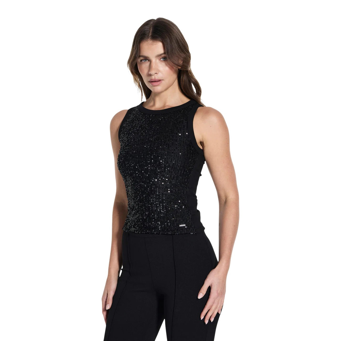 Guess Pailletten Top Dames Zwart