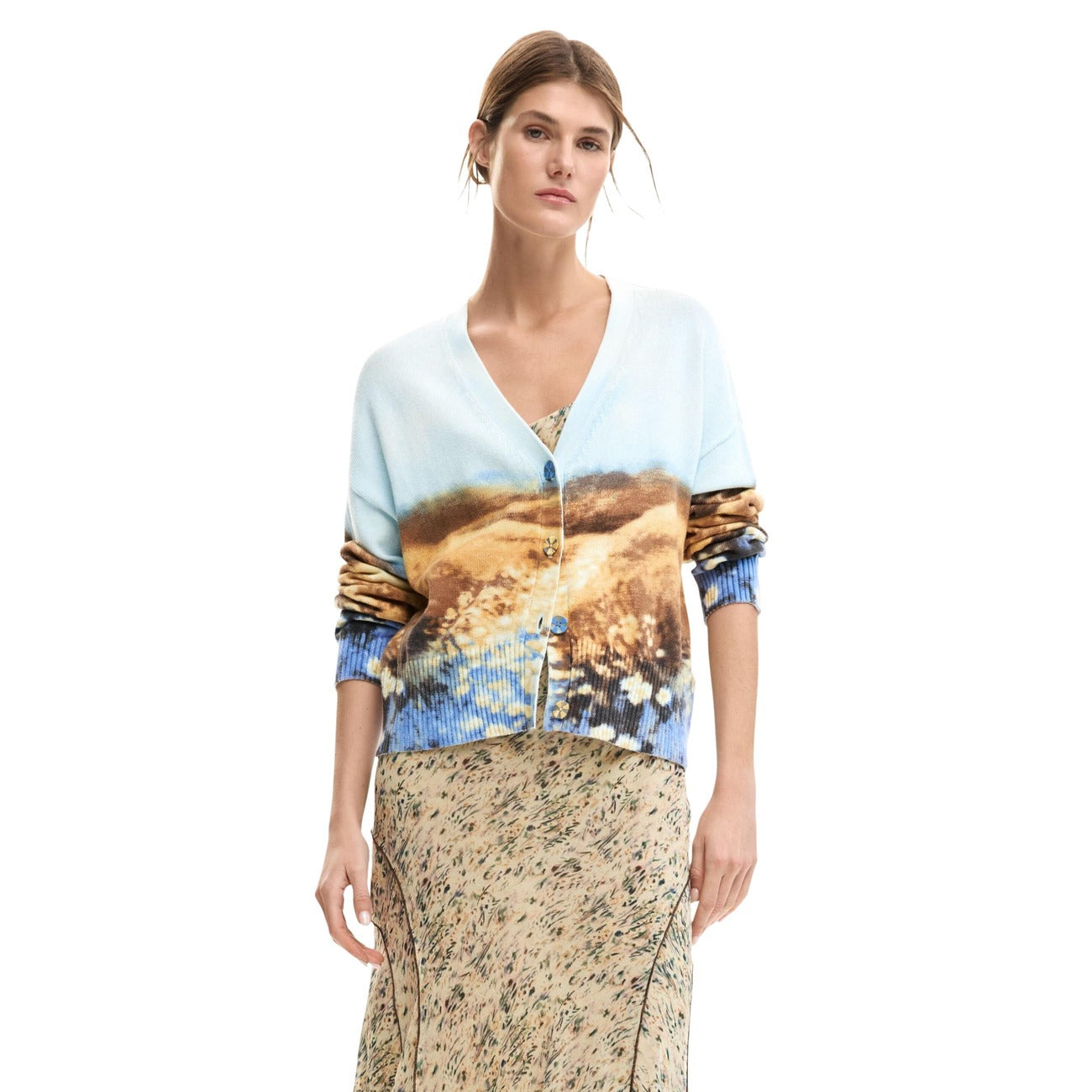 Desigual Print Cardigan Dames Lichtblauw
