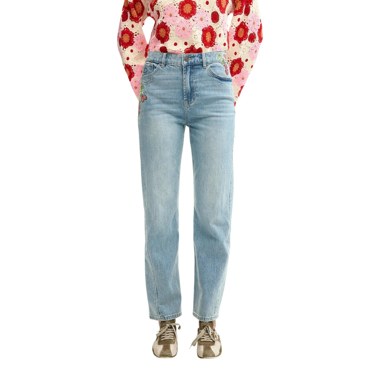 Desigual Bloemen Jeans Dames Lichtblauw