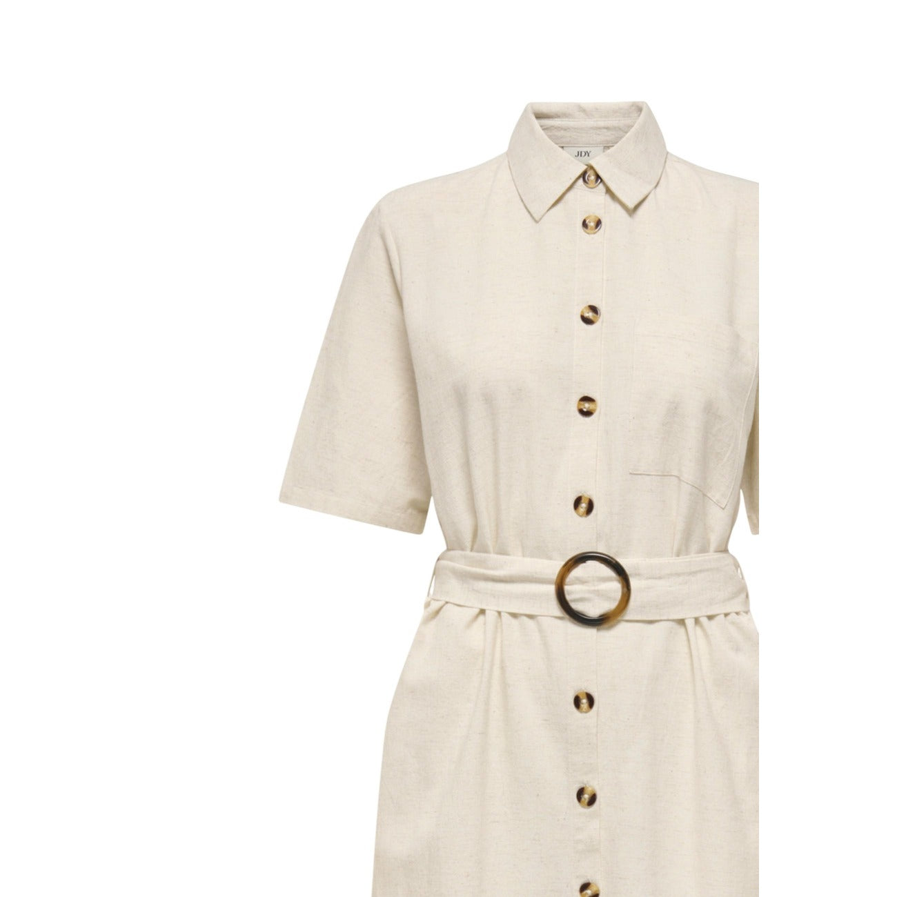 Jacqueline De Yong Jurk Dames Beige – Katoen-Linnen Mix & Ronde Hals