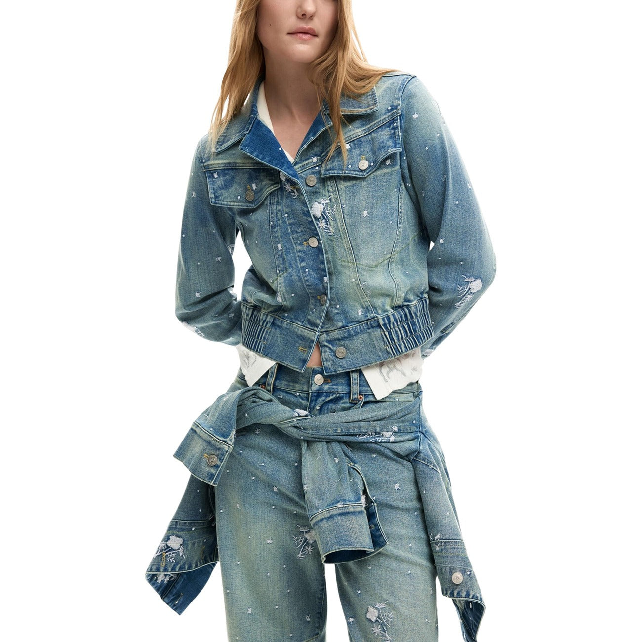 Desigual Gesleten Jack Dames Lichtblauw