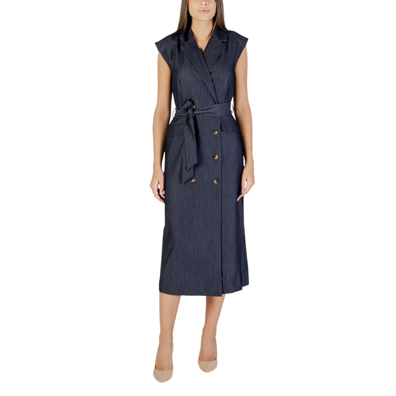 Ichi Mouwloze Jurk Dames Blauw