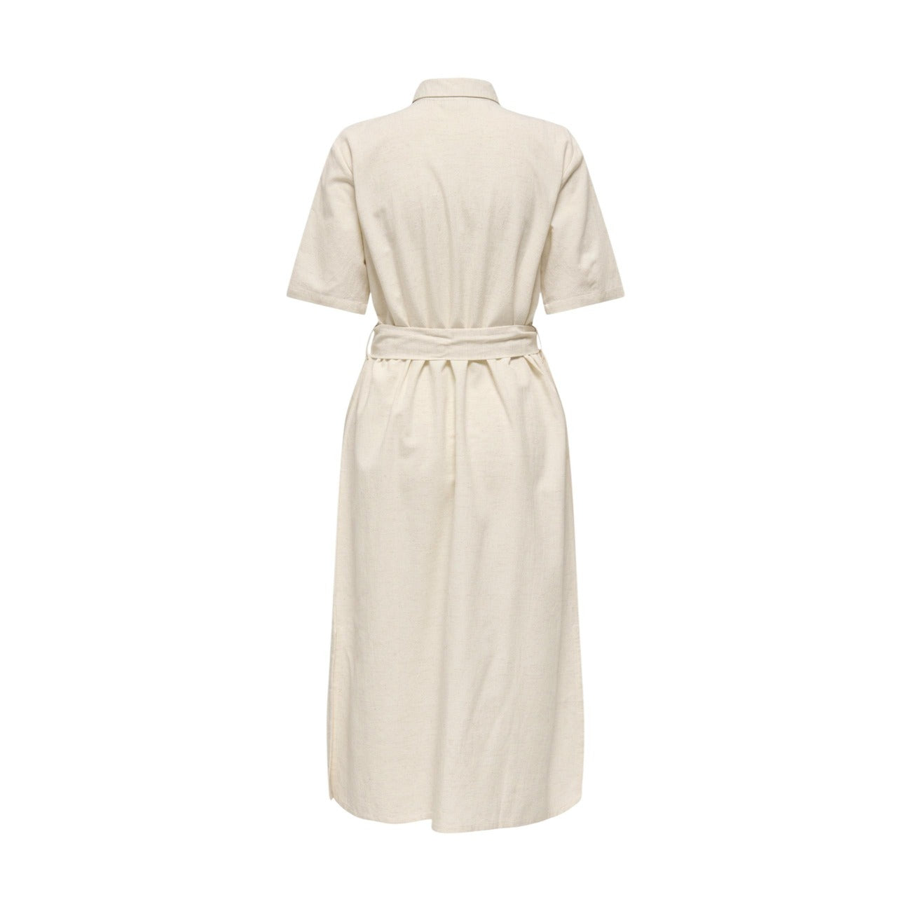 Jacqueline De Yong Jurk Dames Beige – Katoen-Linnen Mix & Ronde Hals