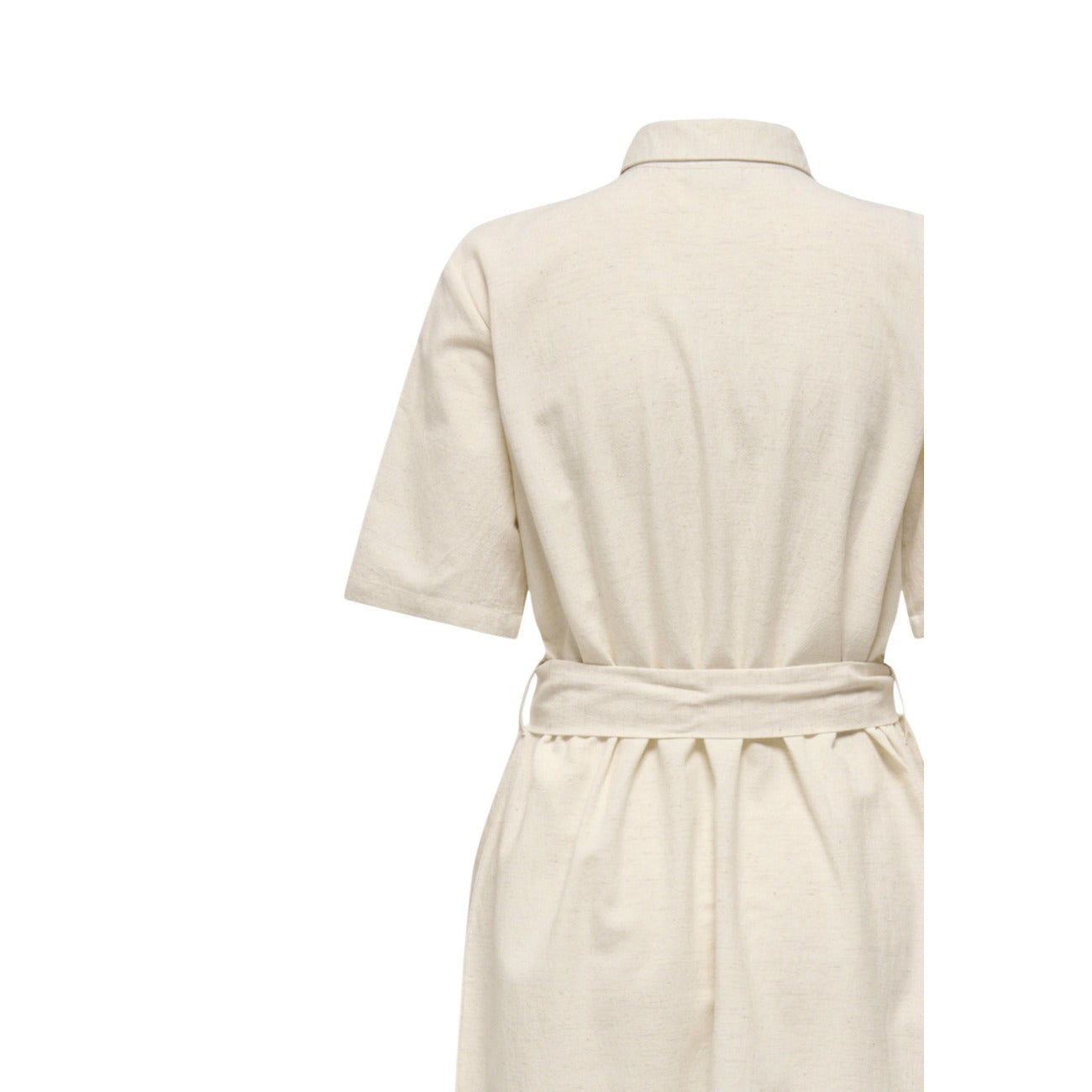 Jacqueline De Yong Jurk Dames Beige – Katoen-Linnen Mix & Ronde Hals