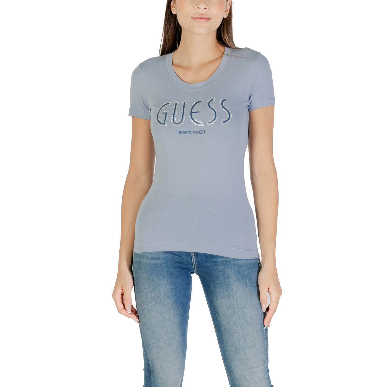 Guess Print T-shirt Dames Lichtblauw