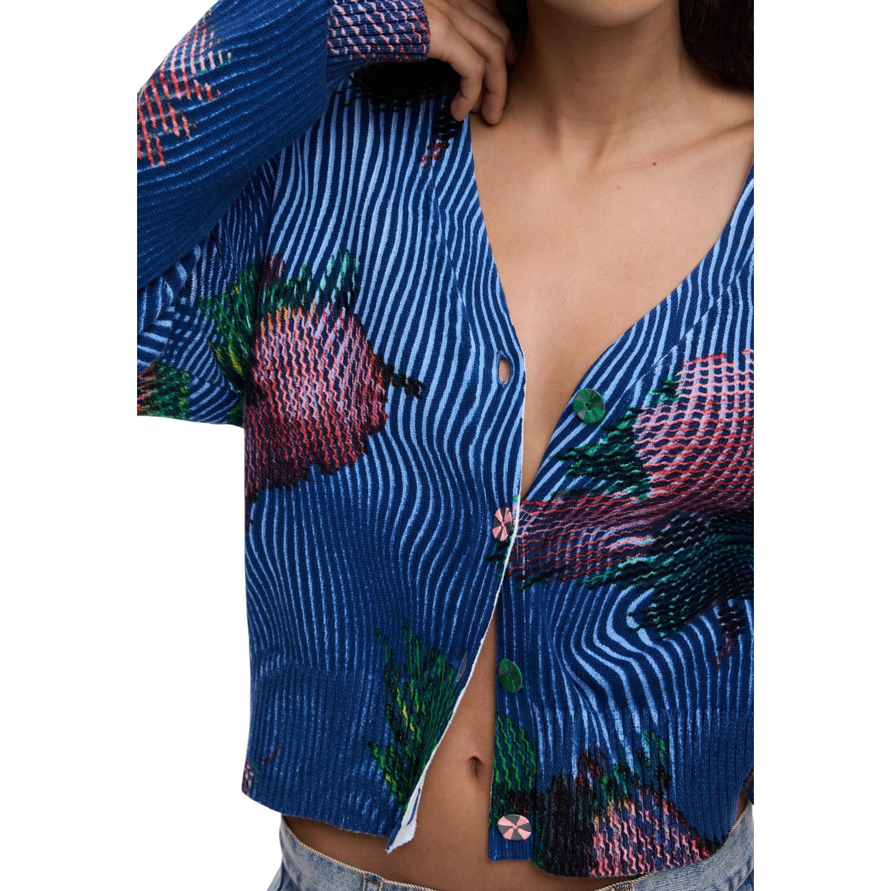 Desigual Bloemen Cardigan Dames Blauw