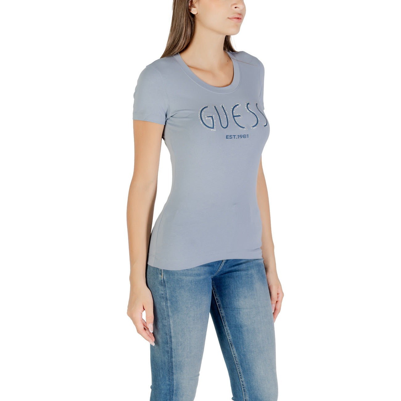 Guess Print T-shirt Dames Lichtblauw