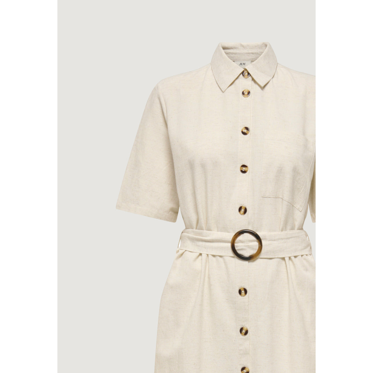 Jacqueline De Yong Jurk Dames Beige – Katoen-Linnen Mix & Ronde Hals