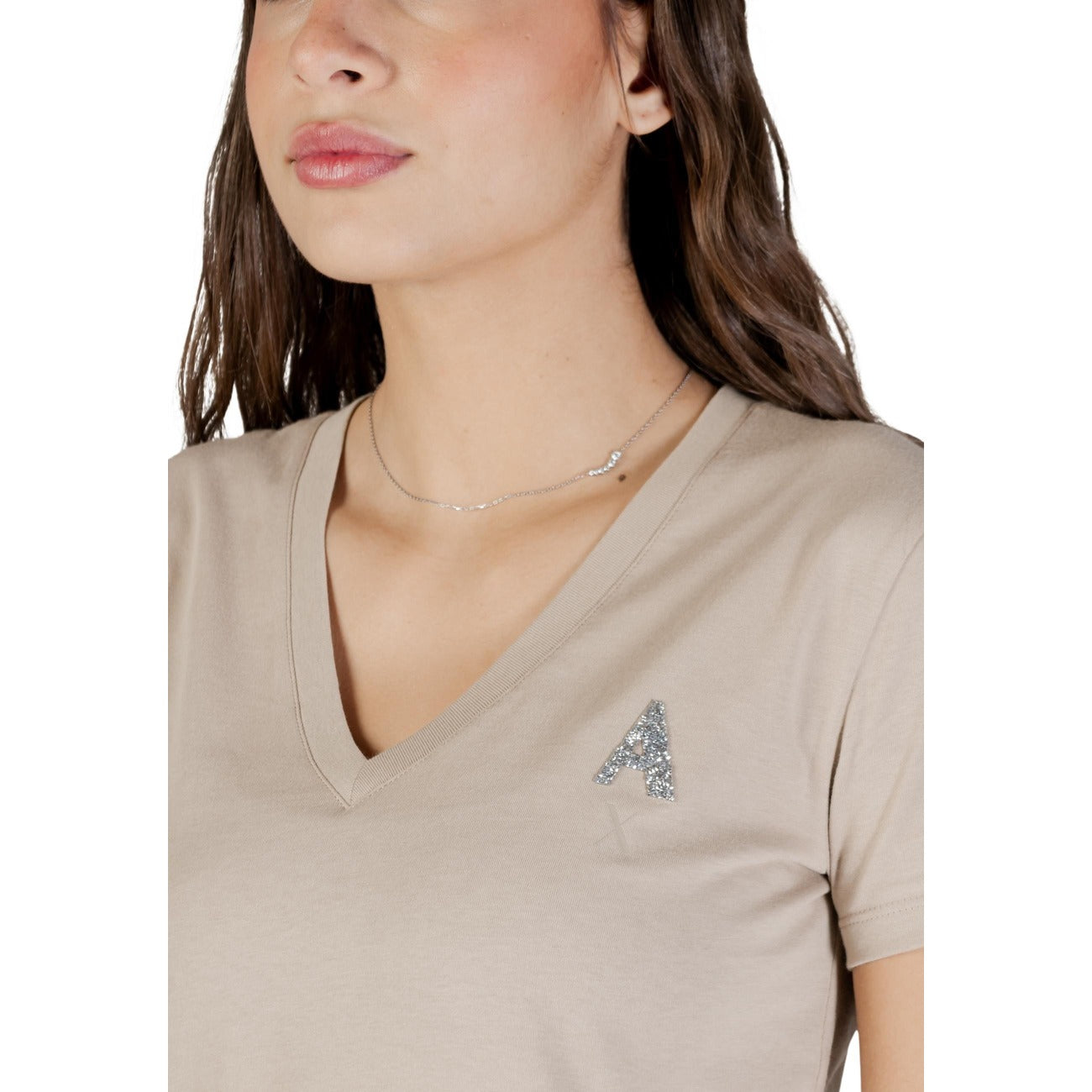 Armani Exchange V-hals T-shirt Dames Beige