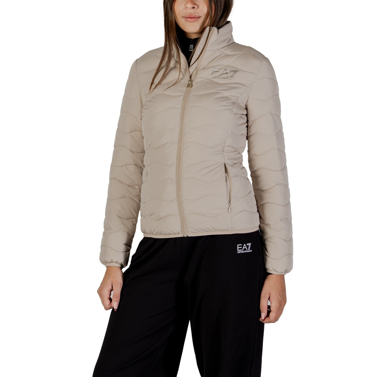 EA7 Emporio Armani Windjack Dames Beige – Hoge Hals & 100% Polyester