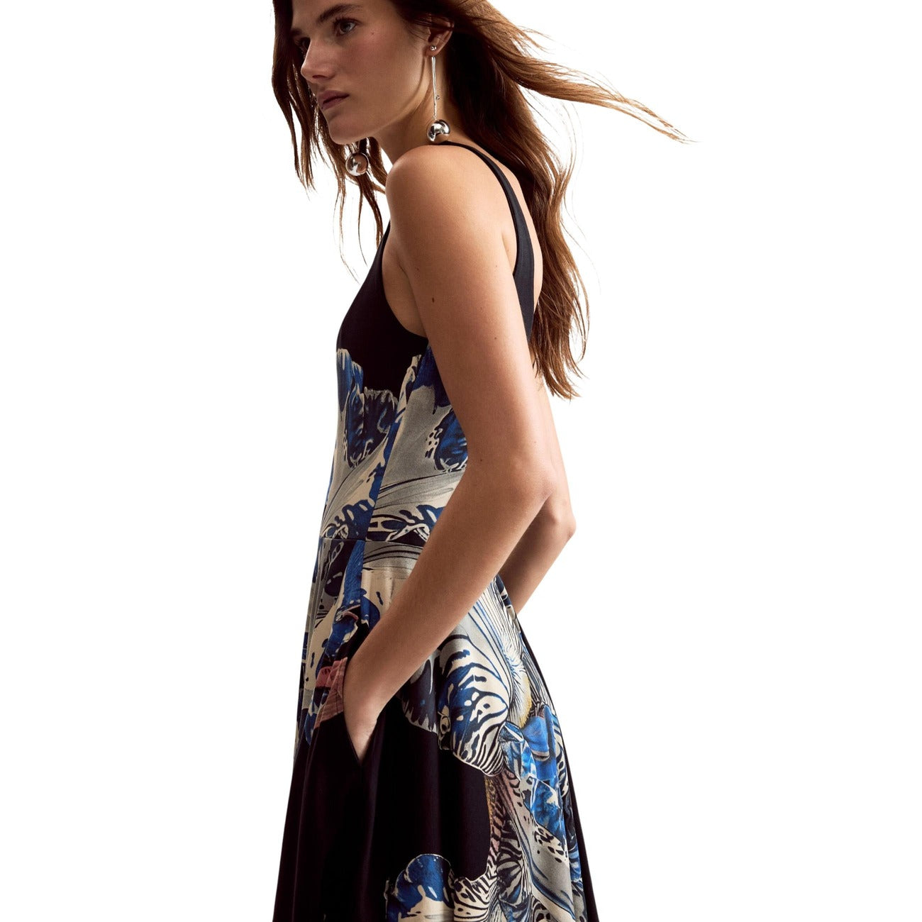 Desigual Epaullet Bloemenjurk Dames Zwart