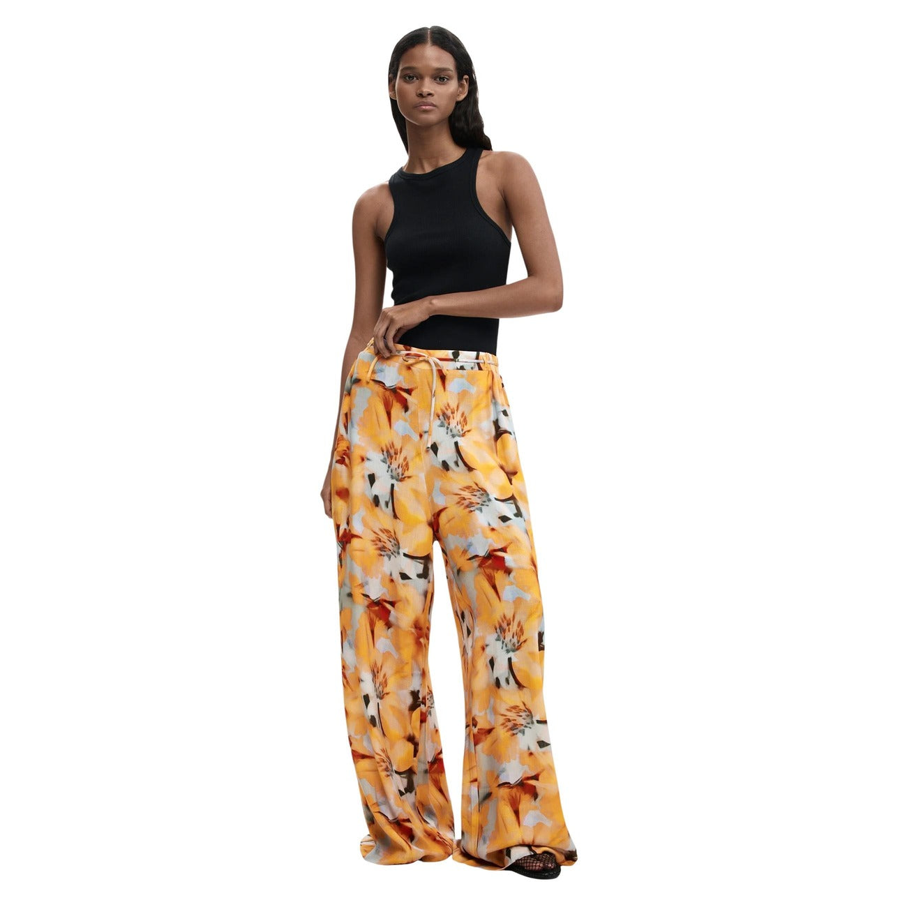 Desigual Bloemen Broek Dames Oranje