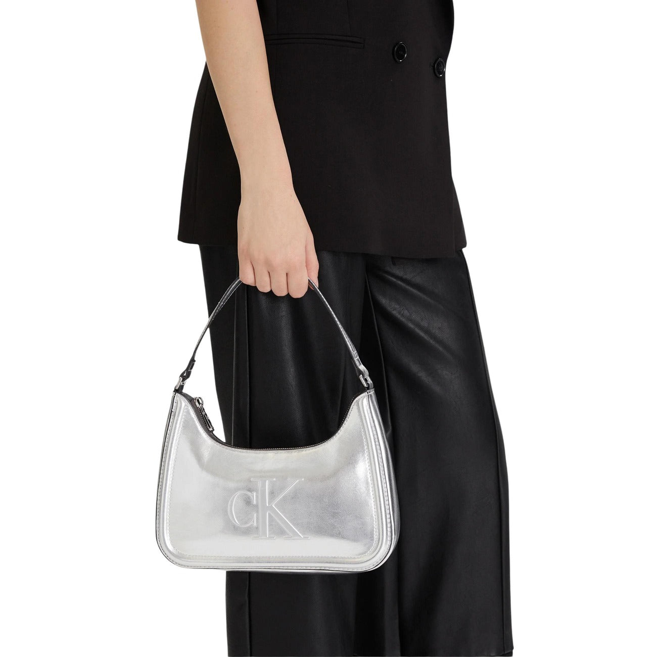 Calvin Klein Metallic Schoudertas Dames Zilver