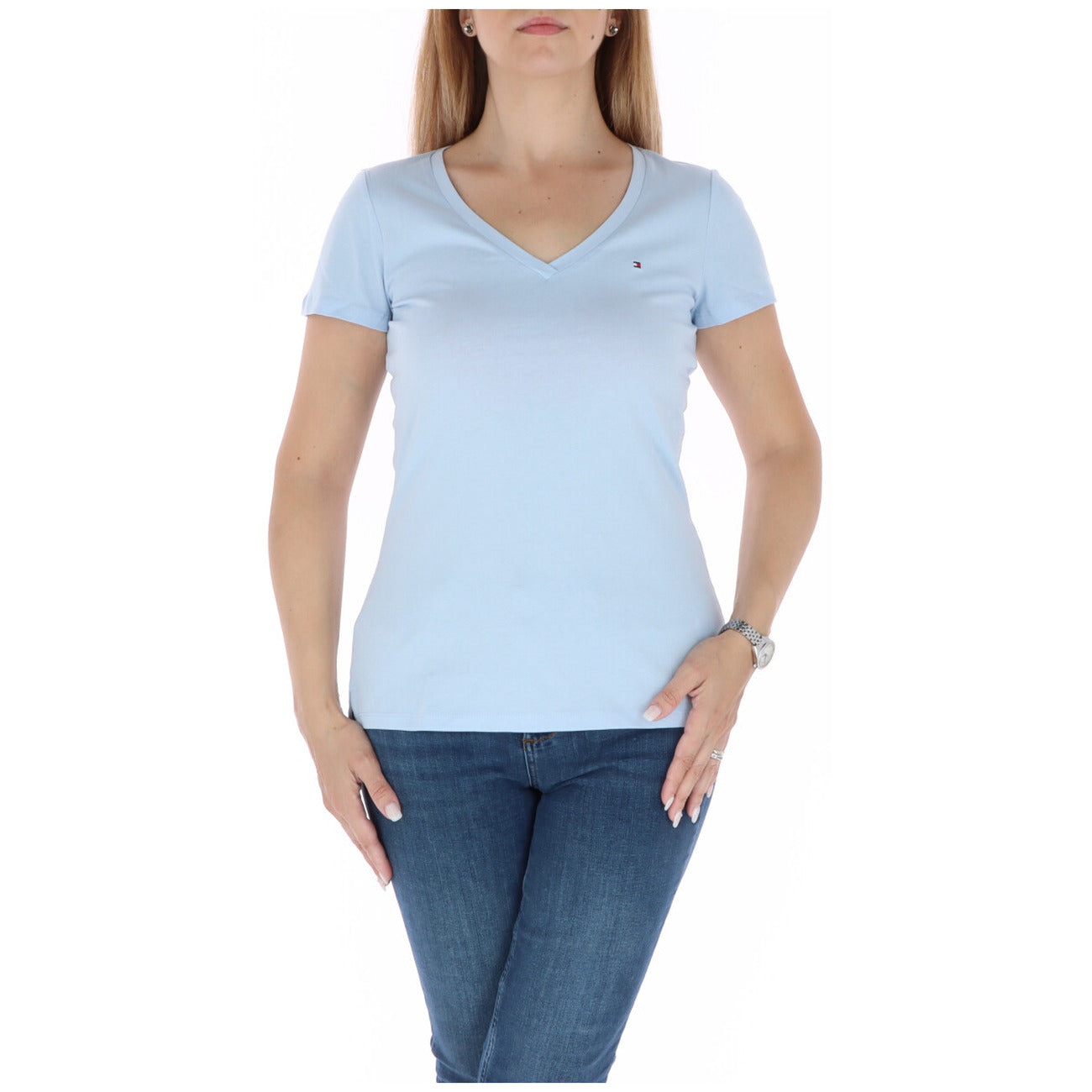 Tommy Hilfiger V-hals T-shirt Dames Lichtblauw