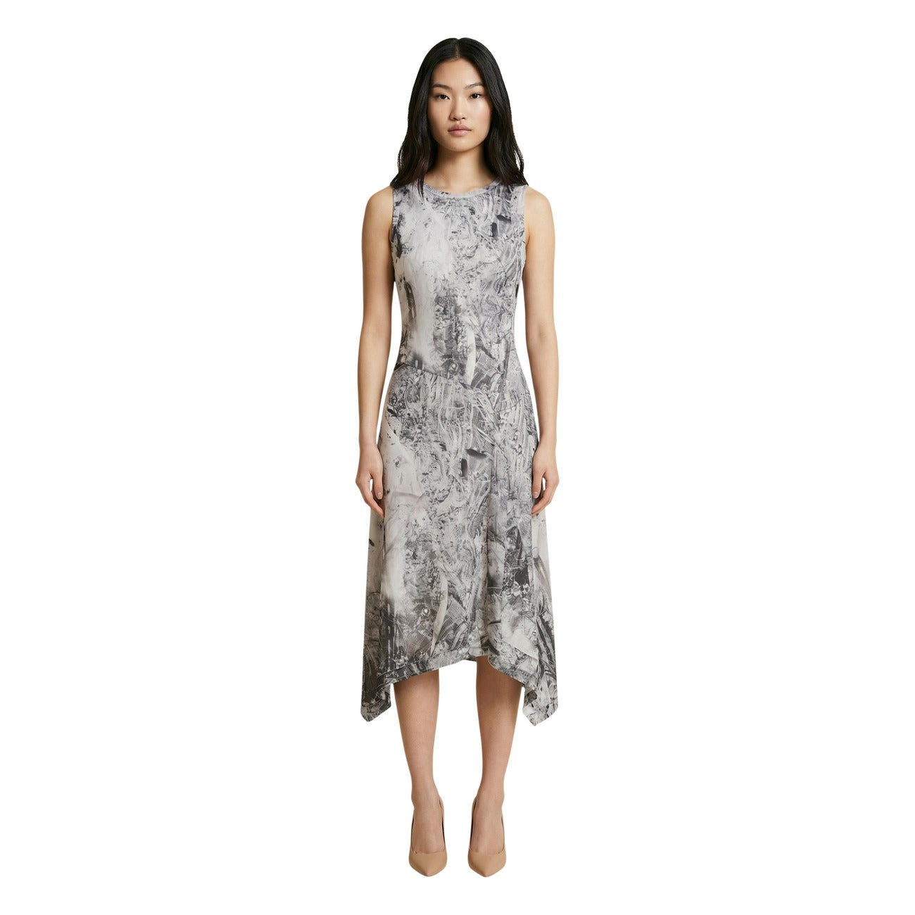 Desigual Mouwloze Print Jurk Dames Grijs