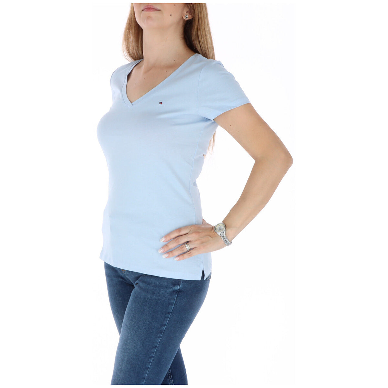 Tommy Hilfiger V-hals T-shirt Dames Lichtblauw