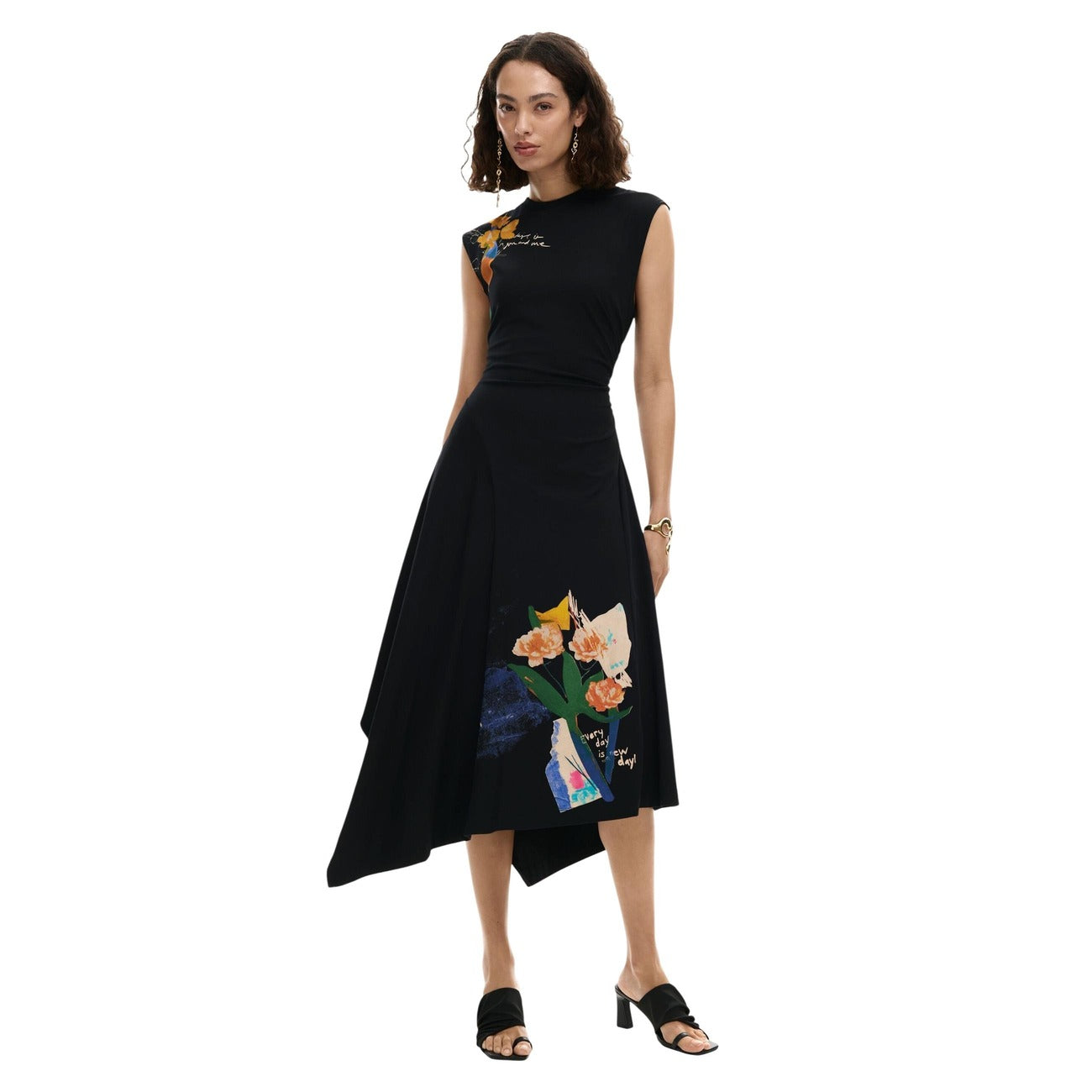 Desigual Mouwloze Print Jurk Dames Zwart