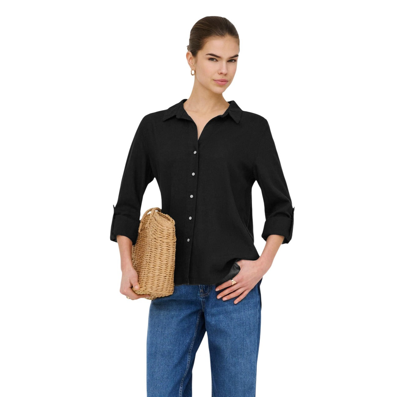 Only Shirt Dames Zwart Linnen