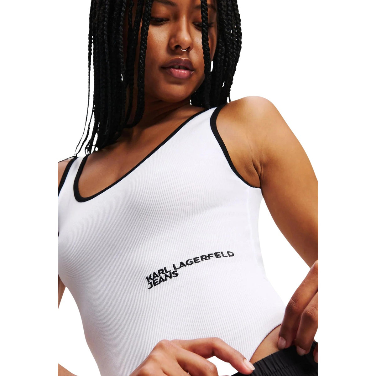Karl Lagerfeld Jeans Geribd Tanktop Dames Wit