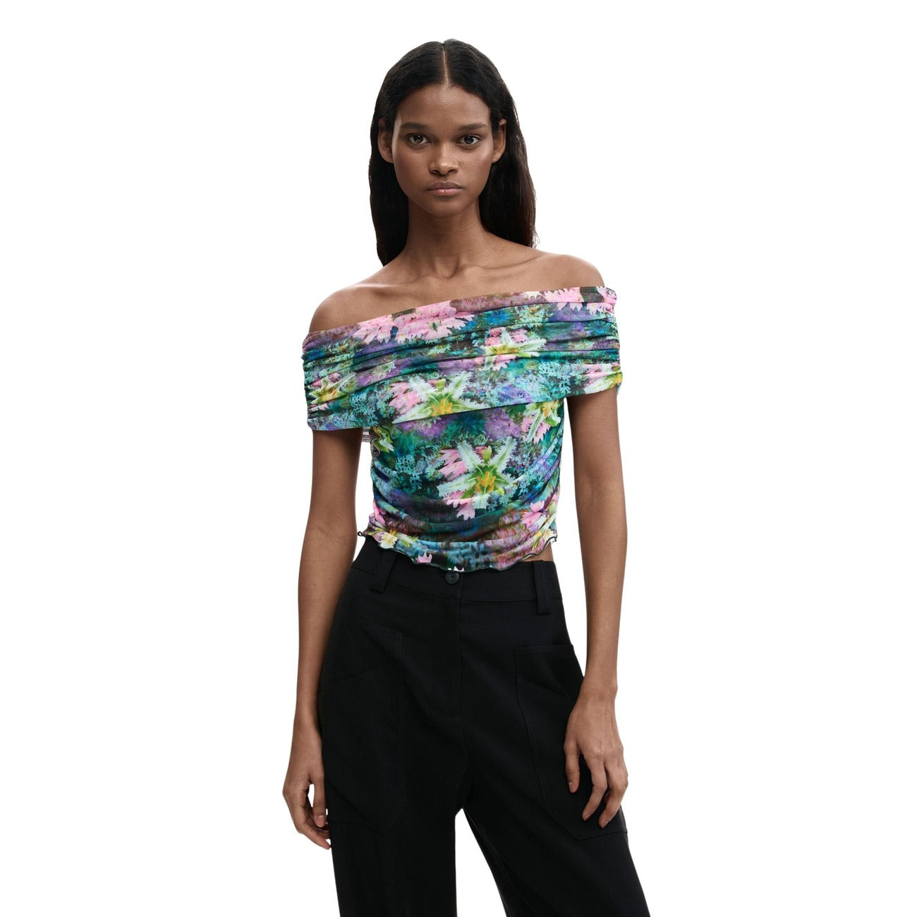 Desigual Bloemen Top Dames Lichtblauw
