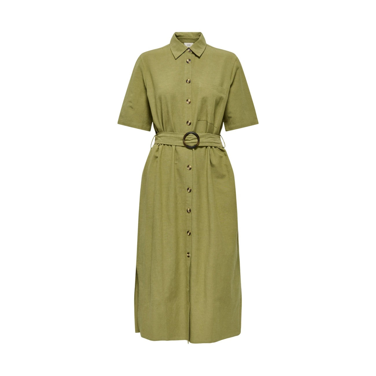 Jacqueline De Yong Jurk Dames Beige – Katoen-Linnen Mix & Ronde Hals