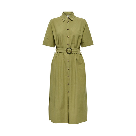 Jacqueline De Yong Jurk Dames Beige – Katoen-Linnen Mix & Ronde Hals