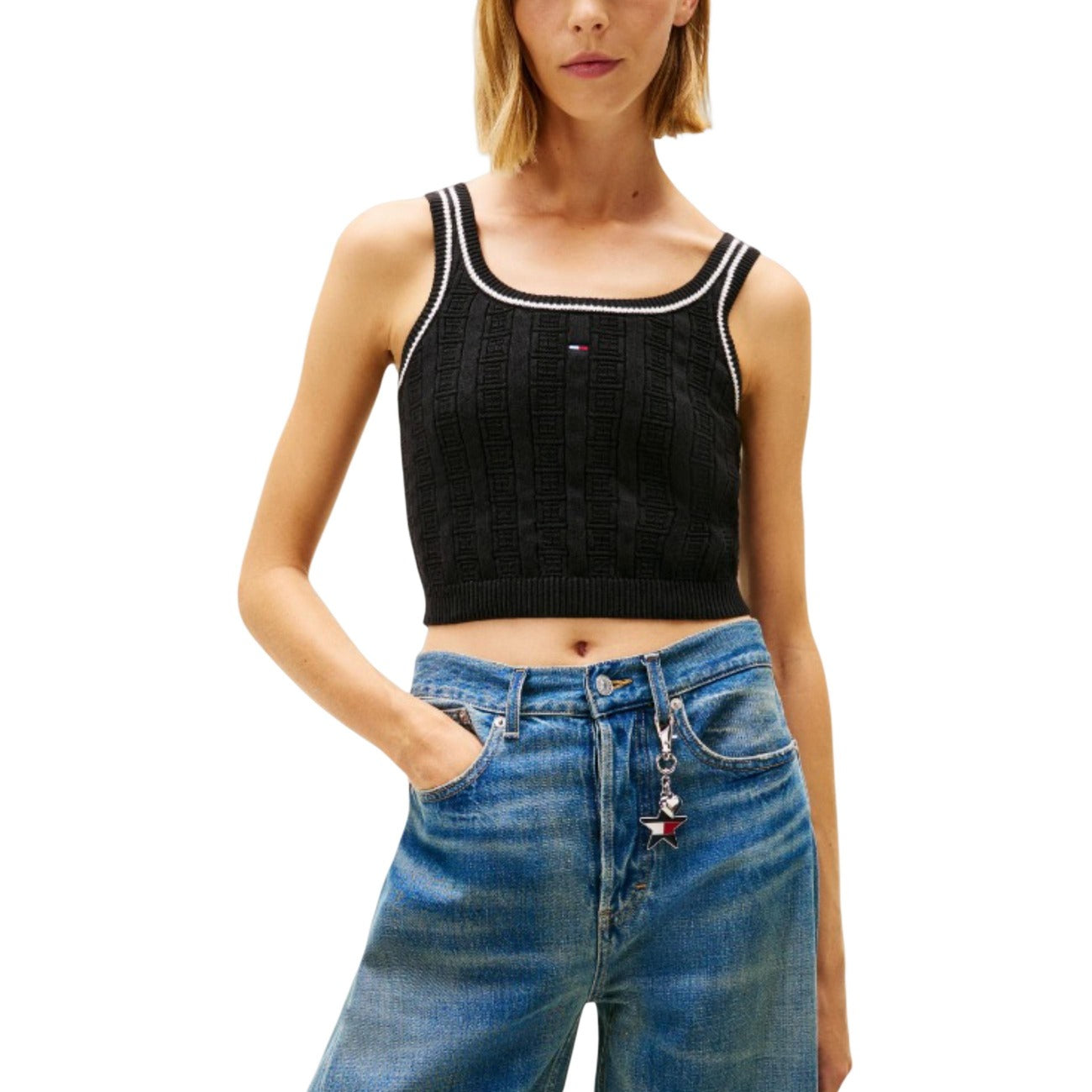 Tommy Hilfiger Jeans Epaullet Top Dames Zwart