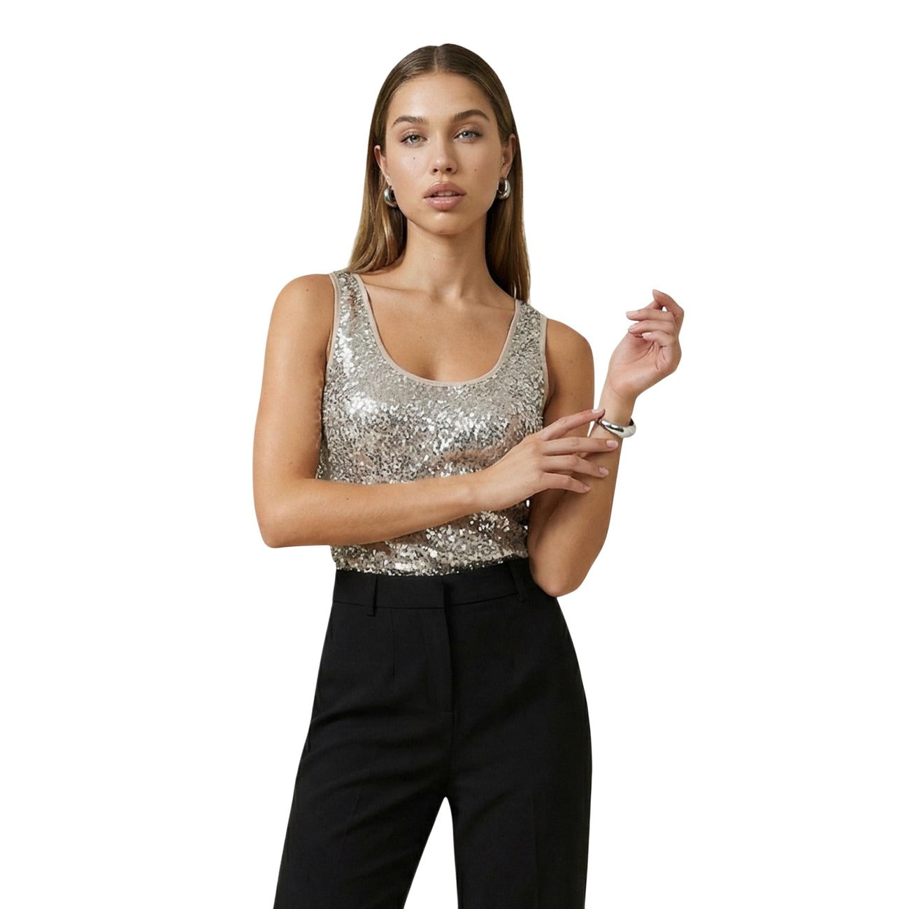 Artigli Pailletten Top Dames Beige