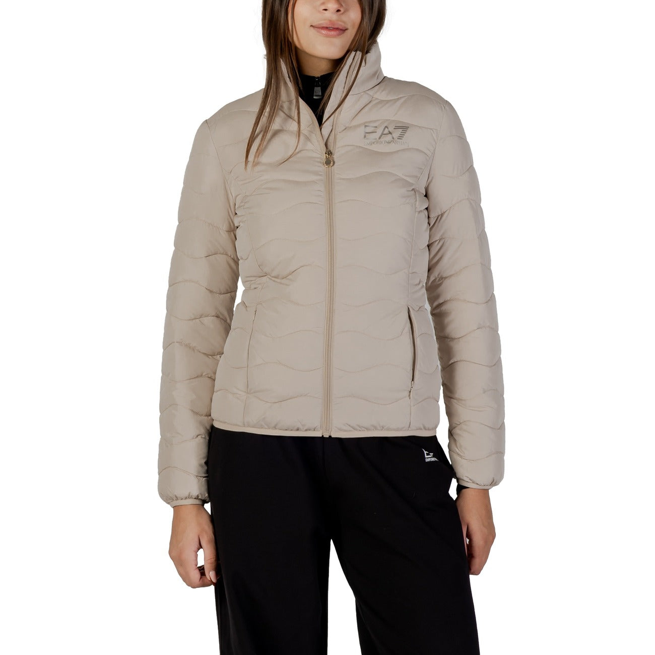 EA7 Emporio Armani Windjack Dames Beige – Hoge Hals & 100% Polyester
