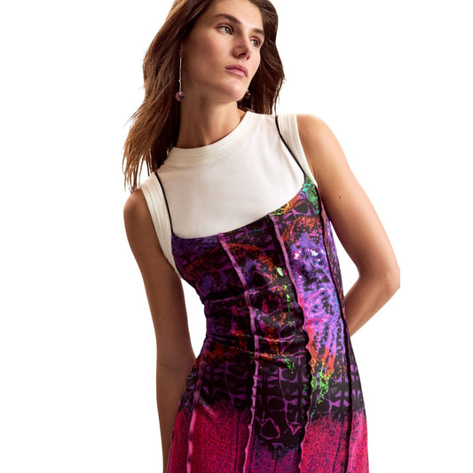 Desigual Epaullet Print Jurk Dames Fuchsia