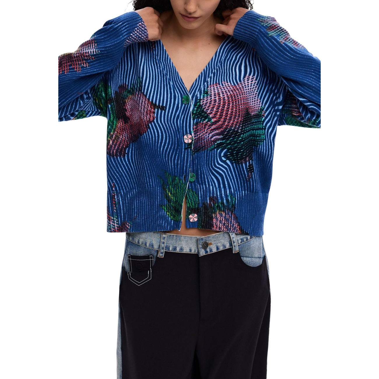 Desigual Bloemen Cardigan Dames Blauw