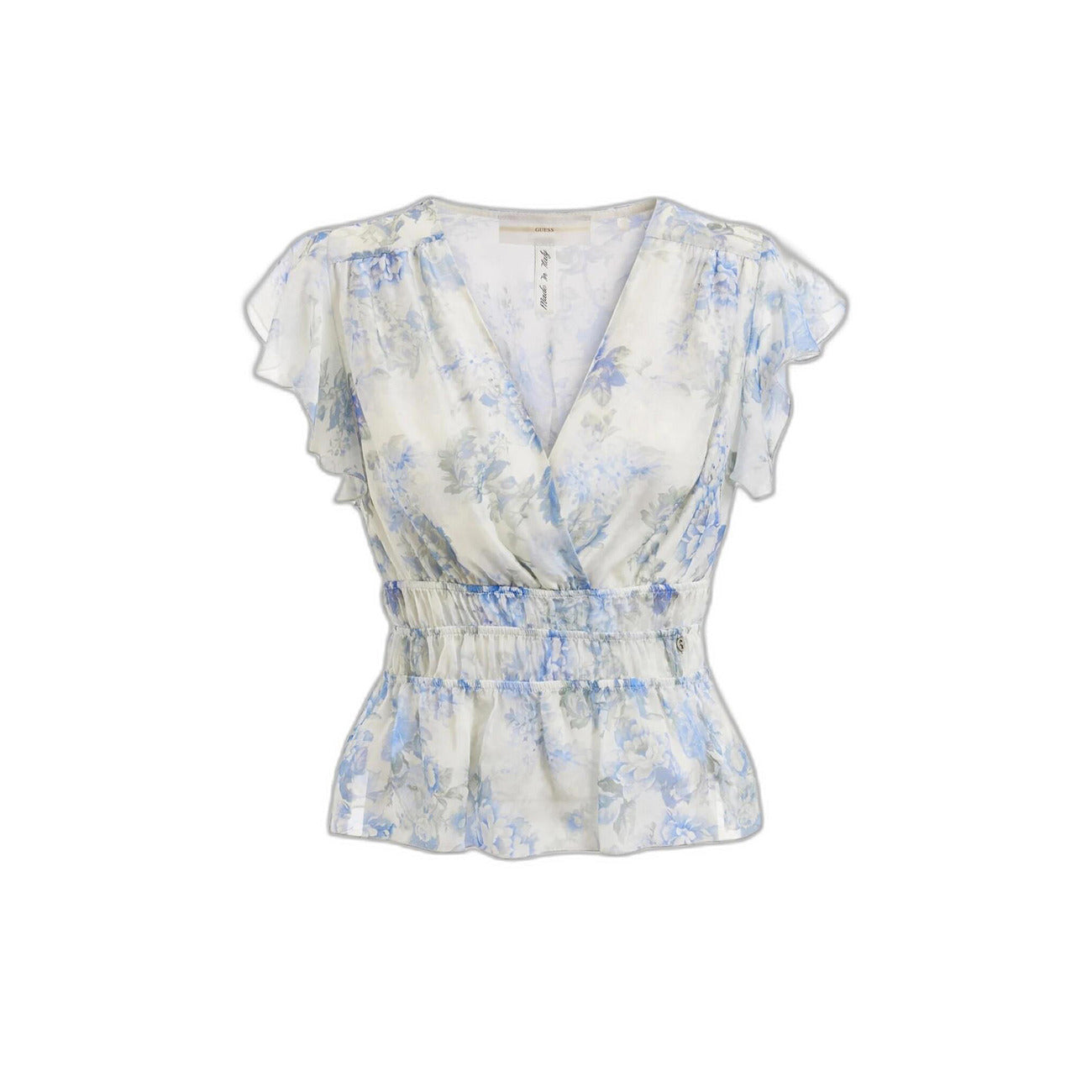 Guess Mouwloze Bloemen Blouse Dames Lichtblauw